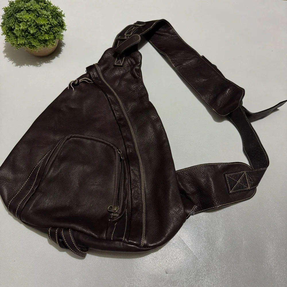 Good Old Days Brown Leather One Shoulder Backpack Bag Mens Hiking Outdoor School